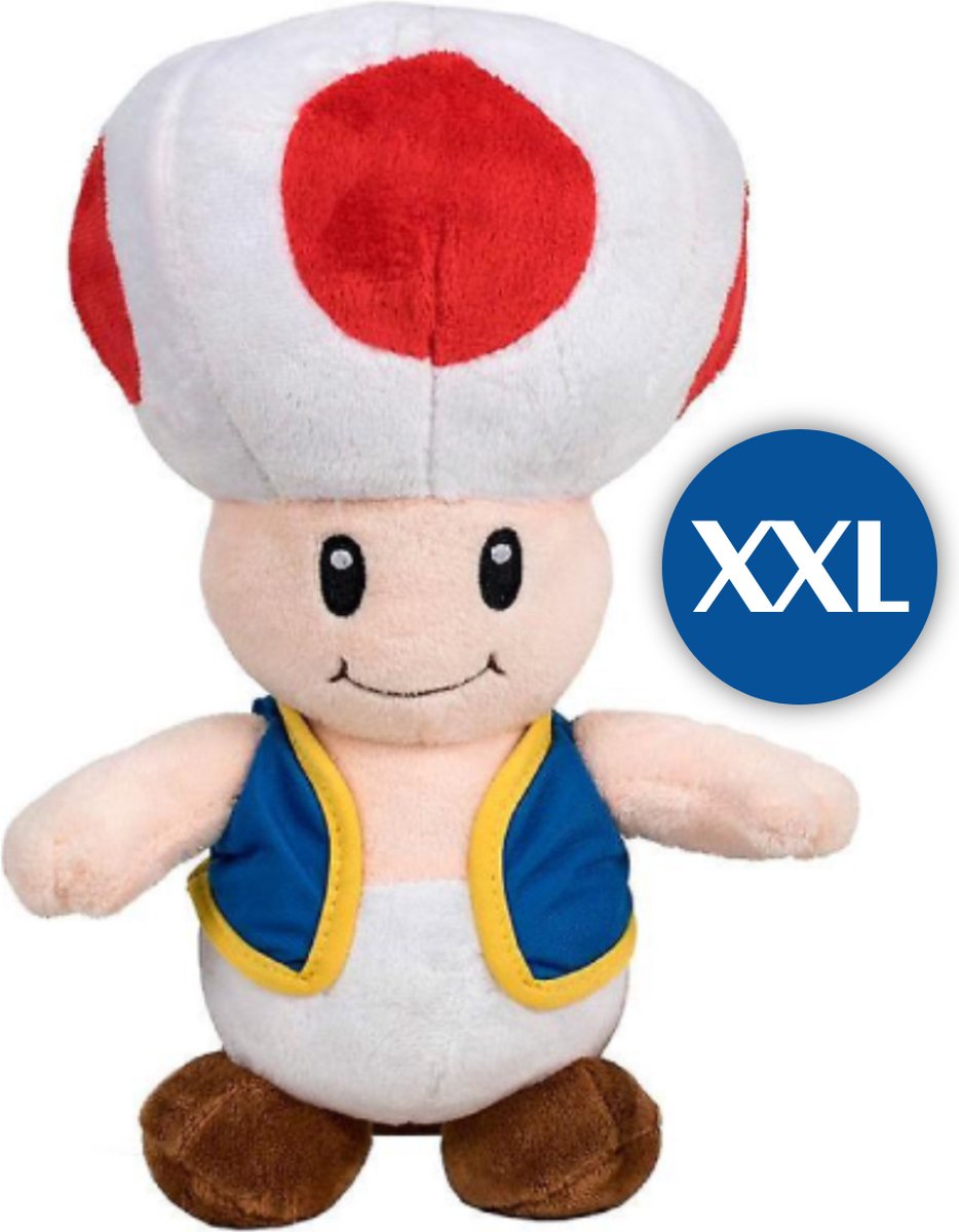 Toad Super Mario Bros Pluche Knuffel XXL 90 cm {Nintendo XL Plush Toy | Extra groot speelgoed knuffelpop voor kinderen jongens meisjes | Enorm Grote Mario, Luigi, Peach, Toad, Donkey Kong, Bowser, Yoshi}